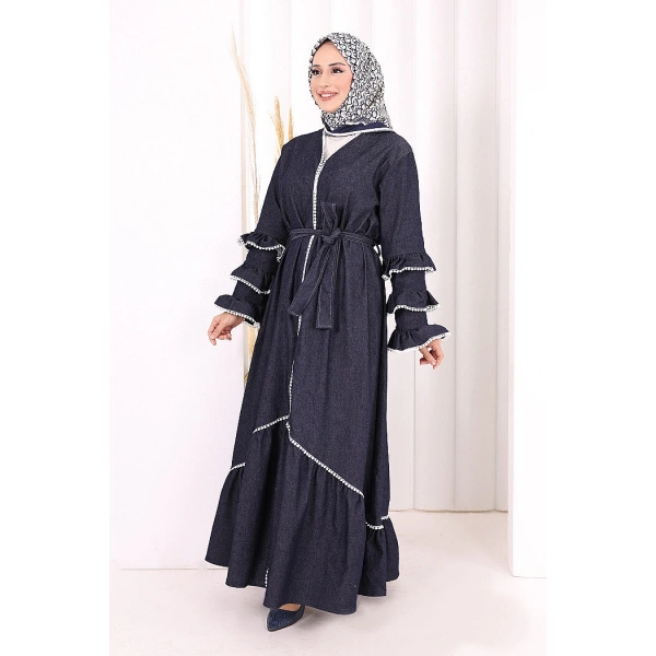 Fırfır Detaylı Abaya 6078 Lacivert