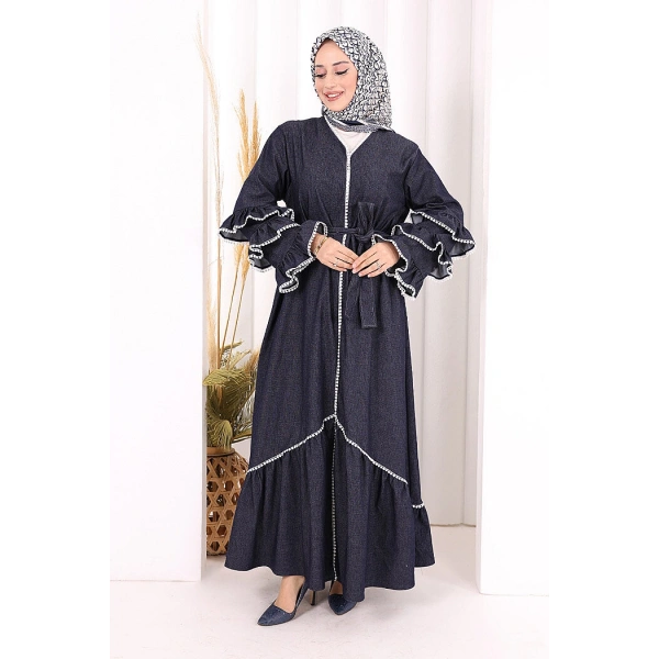 Fırfır Detaylı Abaya 6078 Lacivert