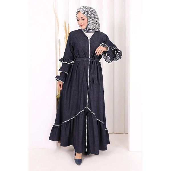 Fırfır Detaylı Abaya 6078 Lacivert