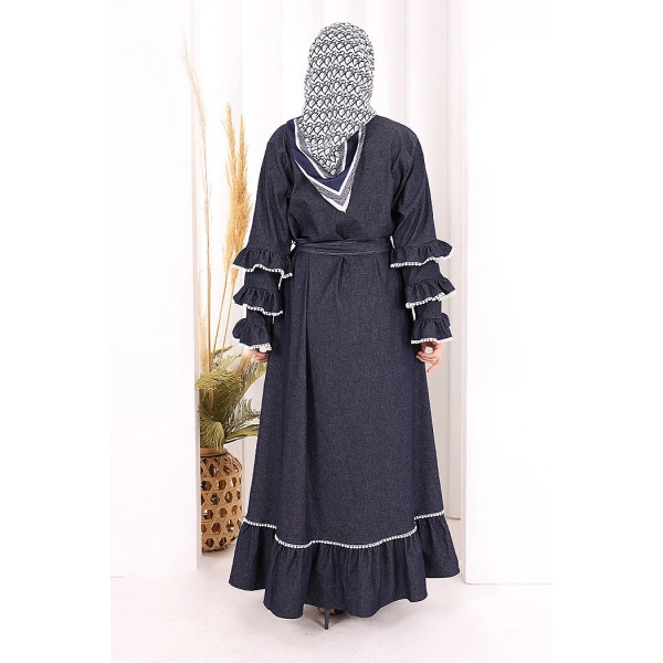 Fırfır Detaylı Abaya 6078 Lacivert