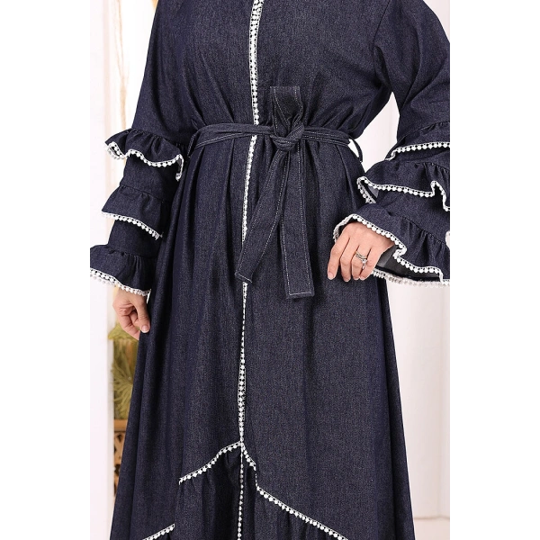 Fırfır Detaylı Abaya 6078 Lacivert
