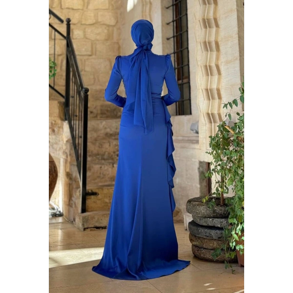 Fırfır Detaylı Abiye Elbise 7011 Saks