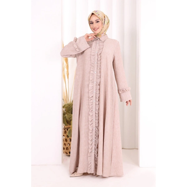 Fırfır Detaylı Elbise 6066 Somon