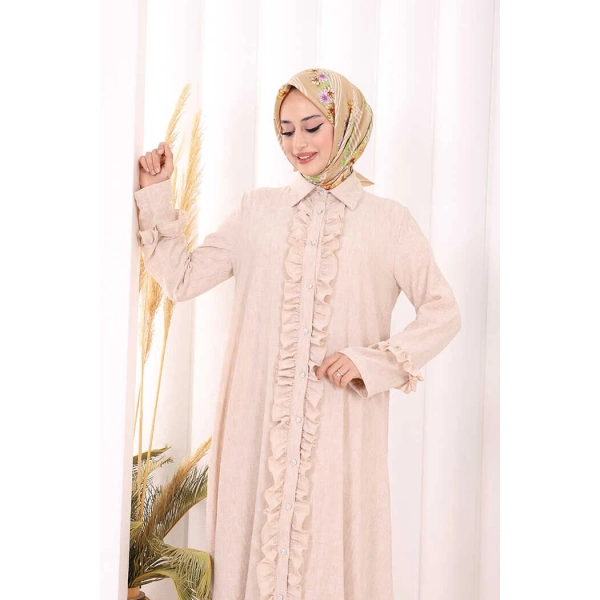 Fırfır Detaylı Elbise 6066 Taş