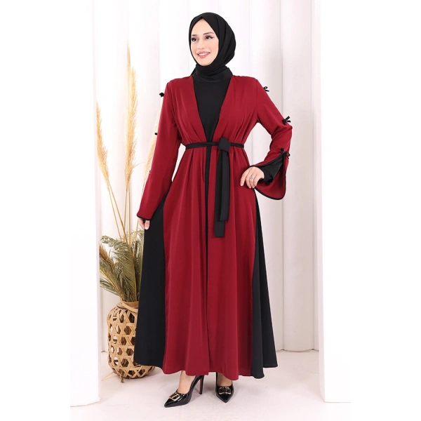 Fiyonk Detaylı Abaya Elbise Takım 3955 Bordo