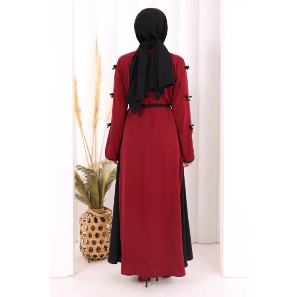 Fiyonk Detaylı Abaya Elbise Takım 3955 Bordo