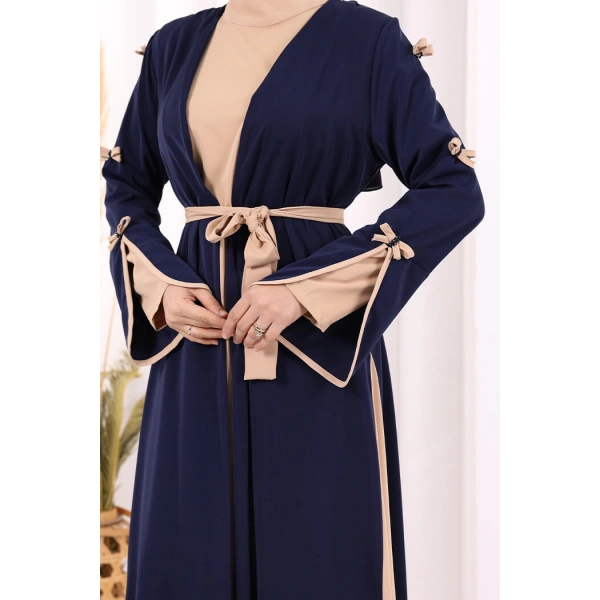 Fiyonk Detaylı Abaya Elbise Takım 3955 Lacivert