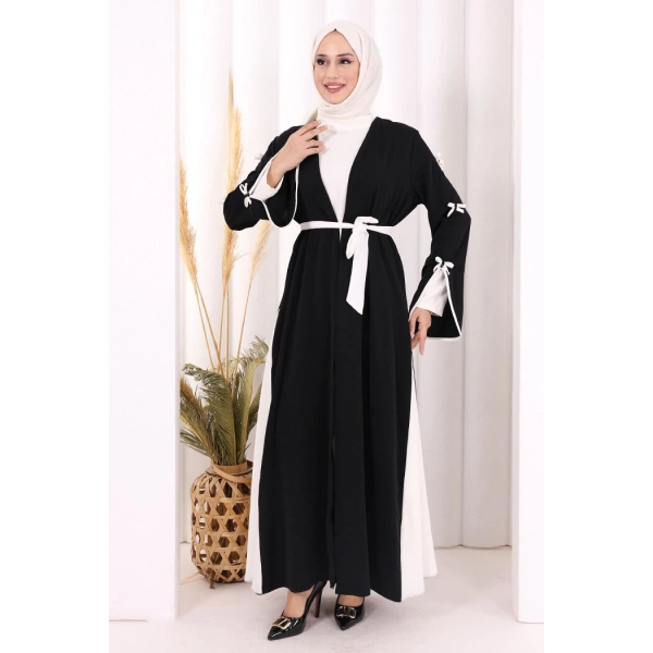 Fiyonk Detaylı Abaya Elbise Takım 3955 Siyah