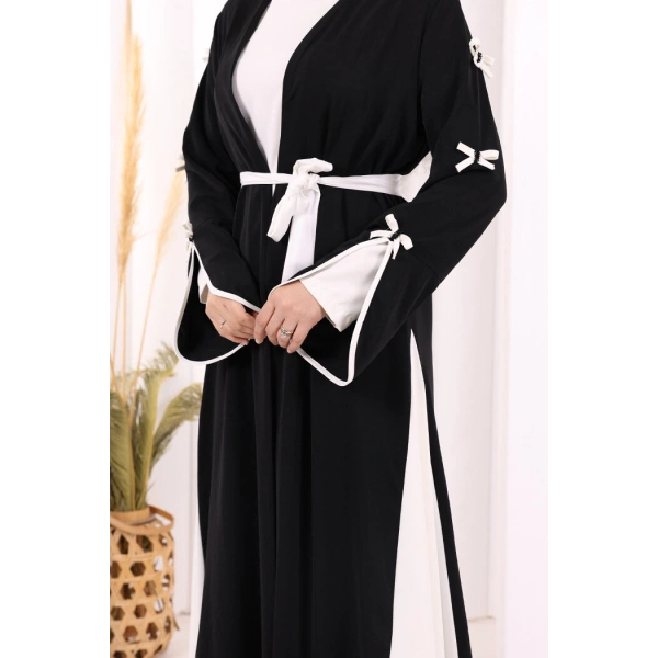 Fiyonk Detaylı Abaya Elbise Takım 3955 Siyah