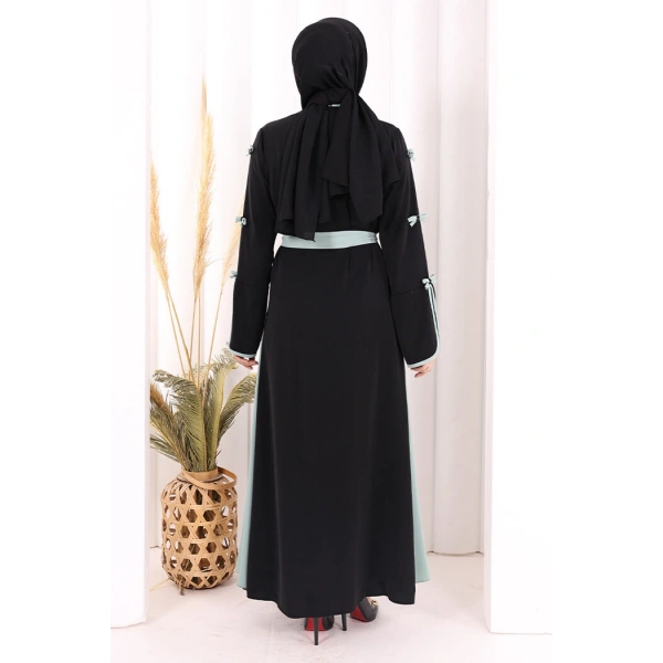 Fiyonk Detaylı Abaya Elbise Takım 3955 Siyah-Mint