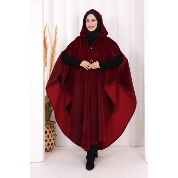 Foks Kumaş Kapşonlu Panço 70130 Bordo