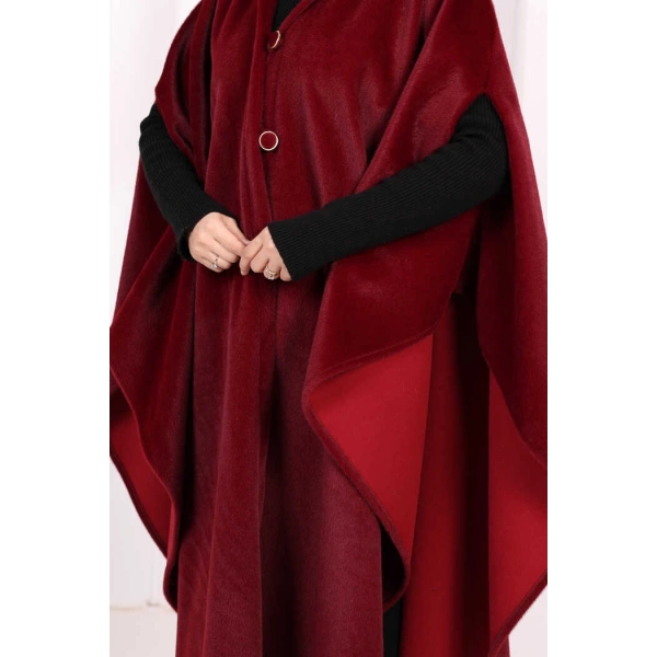 Foks Kumaş Kapşonlu Panço 70130 Bordo