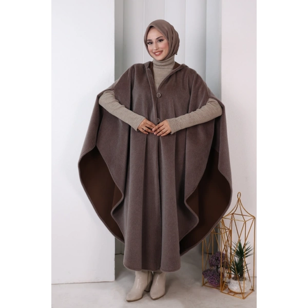Foks Kumaş Kapşonlu Panço 70130 DUMAN
