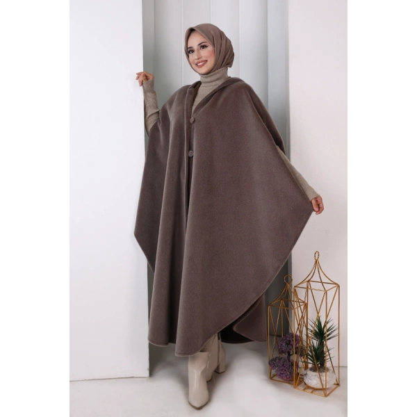 Foks Kumaş Kapşonlu Panço 70130 DUMAN