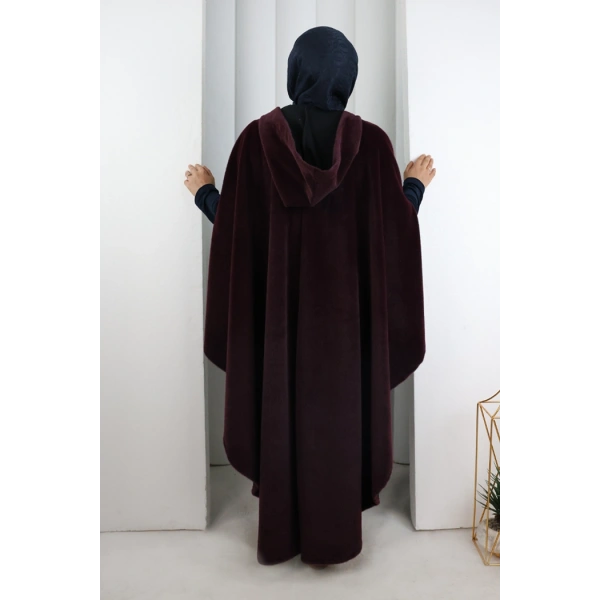 Foks Kumaş Kapşonlu Panço 70130 Mürdüm