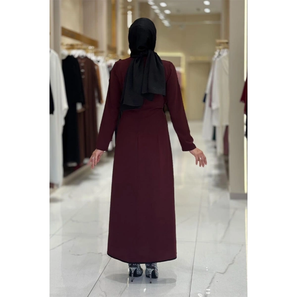 Gül Detaylı Elbise 3976 Bordo