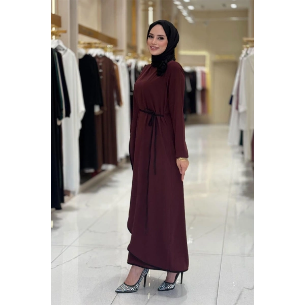 Gül Detaylı Elbise 3976 Bordo