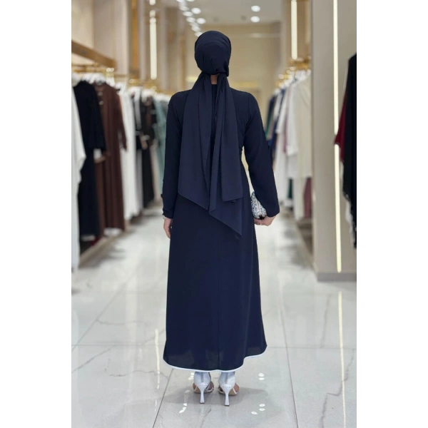 Gül Detaylı Elbise 3976 Lacivert