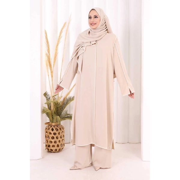 Hac Umre Biyeli Pantolonlu Tunik Takım ŞAL HEDİYE 8001 Taş
