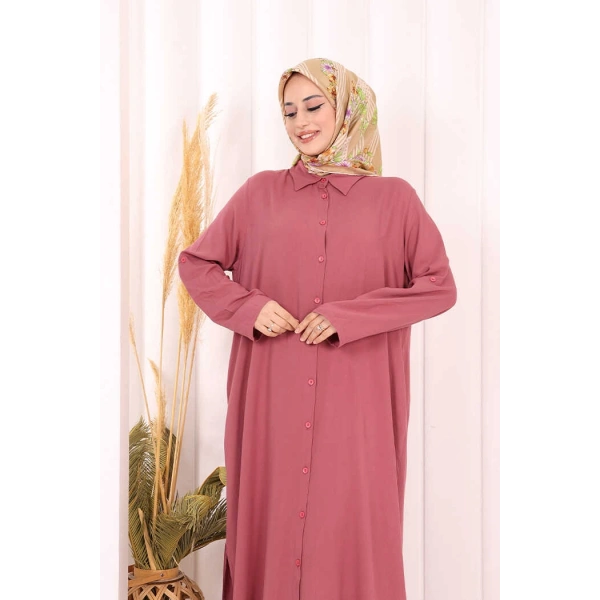 Hac Umre Düğmeli İkili Takım 6057 Gül Kurusu