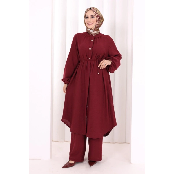 Hac Umre Keten Tunik Pantolon Takım 8013 Bordo