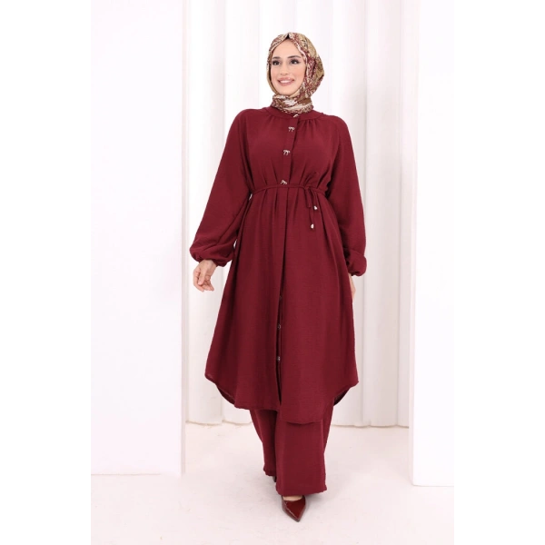 Hac Umre Keten Tunik Pantolon Takım 8013 Bordo