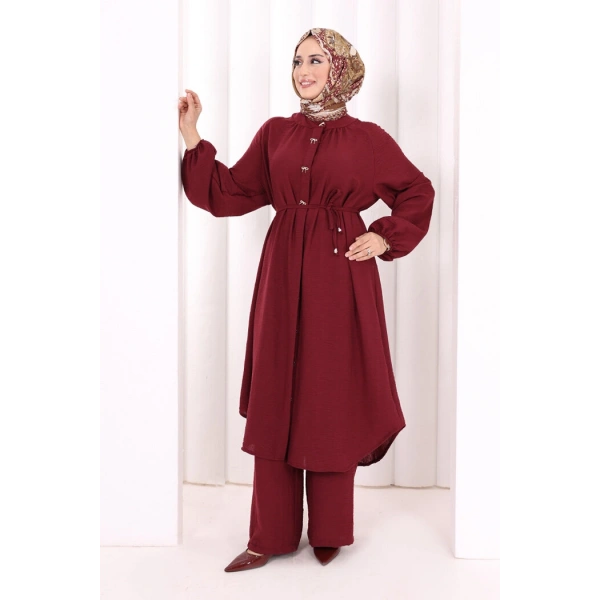 Hac Umre Keten Tunik Pantolon Takım 8013 Bordo