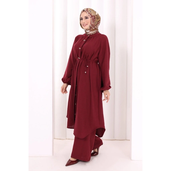 Hac Umre Keten Tunik Pantolon Takım 8013 Bordo