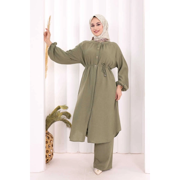 Hac Umre Keten Tunik Pantolon Takım 8013 Haki