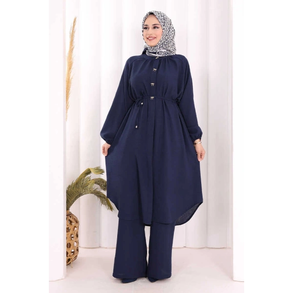 Hac Umre Keten Tunik Pantolon Takım 8013 Lacivert