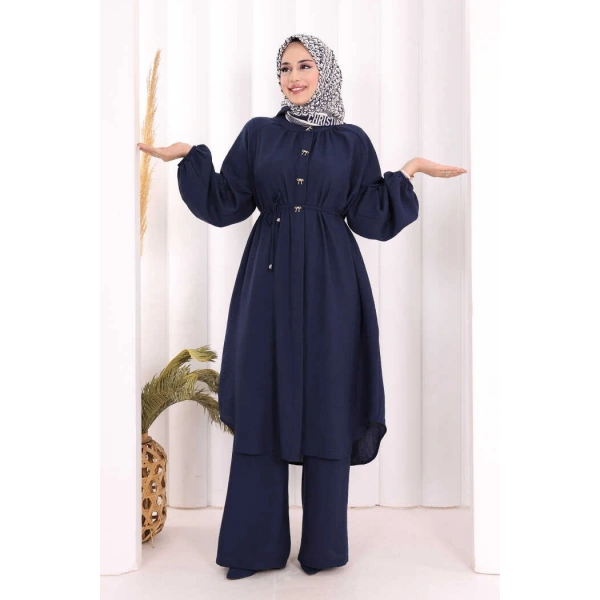 Hac Umre Keten Tunik Pantolon Takım 8013 Lacivert