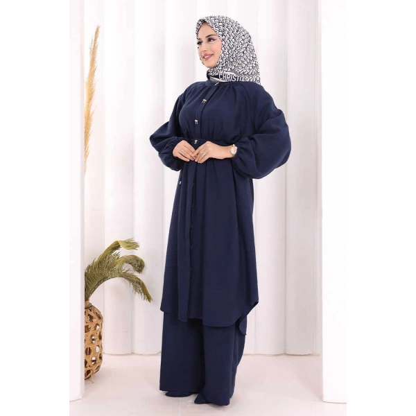 Hac Umre Keten Tunik Pantolon Takım 8013 Lacivert