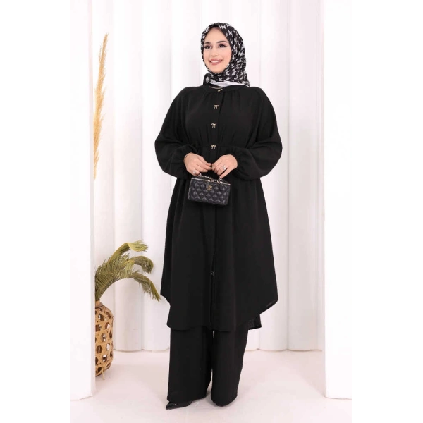 Hac Umre Keten Tunik Pantolon Takım 8013 Siyah