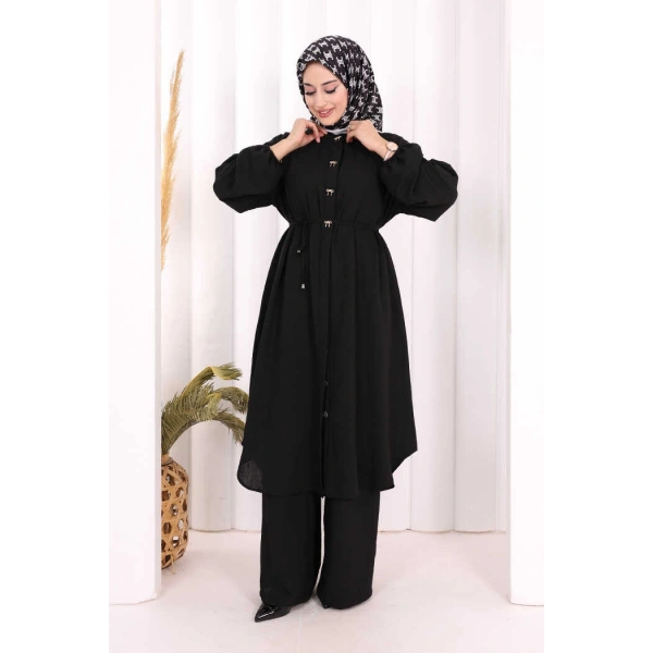 Hac Umre Keten Tunik Pantolon Takım 8013 Siyah