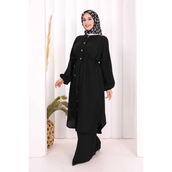 Hac Umre Keten Tunik Pantolon Takım 8013 Siyah