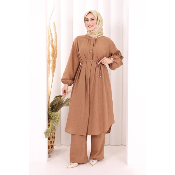 Hac Umre Keten Tunik Pantolon Takım 8013 Taba
