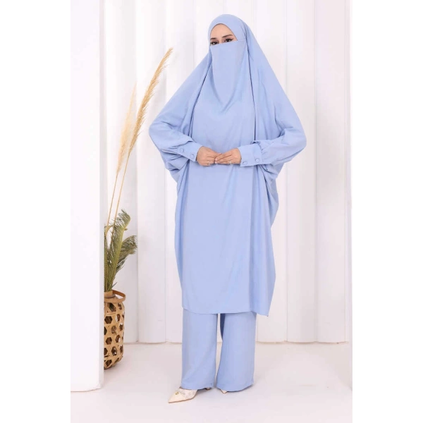 Hac Umre Sufleli Tunik Pantolon Takım 8004 Mavi
