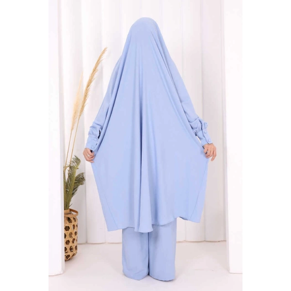 Hac Umre Sufleli Tunik Pantolon Takım 8004 Mavi
