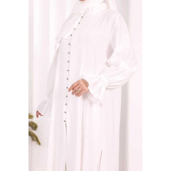 Hac  Umre Takım Önü Düğmeli Tunik,Pantolon  ŞAL  HEDİYE  8014 Ekru