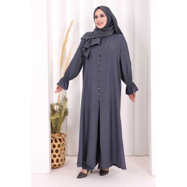 Hac  Umre Takım Önü Düğmeli Tunik,Pantolon  ŞAL  HEDİYE  8014 Füme
