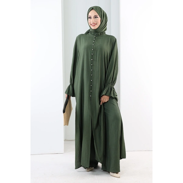 Hac  Umre Takım Önü Düğmeli Tunik,Pantolon  ŞAL  HEDİYE  8014 Haki