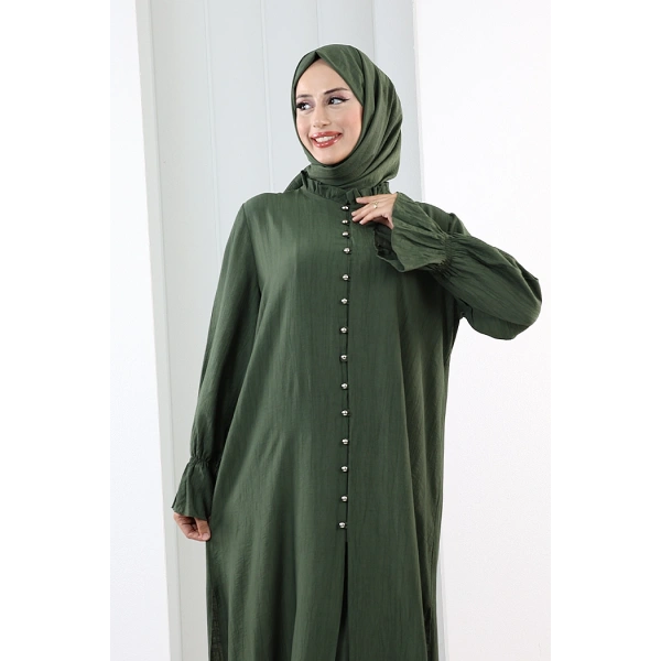 Hac  Umre Takım Önü Düğmeli Tunik,Pantolon  ŞAL  HEDİYE  8014 Haki