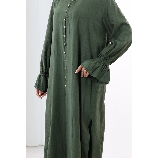 Hac  Umre Takım Önü Düğmeli Tunik,Pantolon  ŞAL  HEDİYE  8014 Haki
