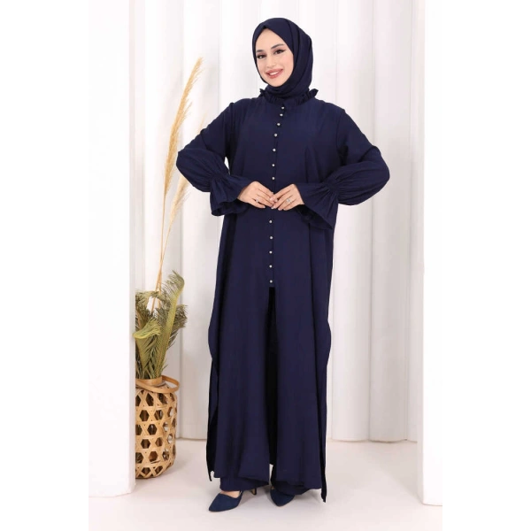 Hac  Umre Takım Önü Düğmeli Tunik,Pantolon  ŞAL  HEDİYE  8014 Lacivert