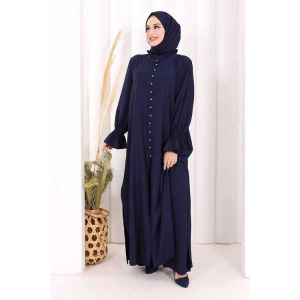 Hac  Umre Takım Önü Düğmeli Tunik,Pantolon  ŞAL  HEDİYE  8014 Lacivert