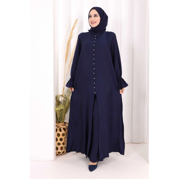 Hac  Umre Takım Önü Düğmeli Tunik,Pantolon  ŞAL  HEDİYE  8014 Lacivert