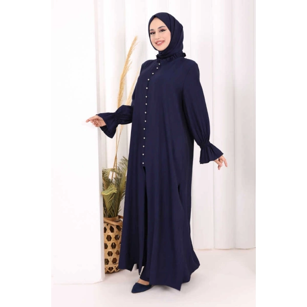 Hac  Umre Takım Önü Düğmeli Tunik,Pantolon  ŞAL  HEDİYE  8014 Lacivert