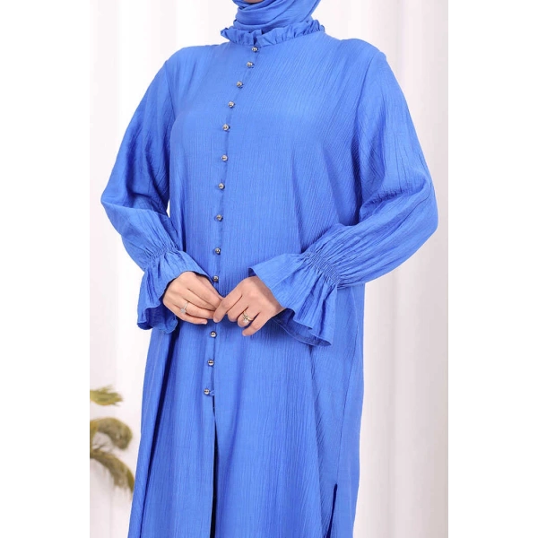 Hac  Umre Takım Önü Düğmeli Tunik,Pantolon  ŞAL  HEDİYE  8014 Saks