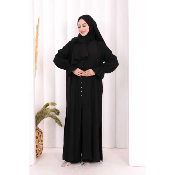 Hac  Umre Takım Önü Düğmeli Tunik,Pantolon  ŞAL  HEDİYE  8014 Siyah