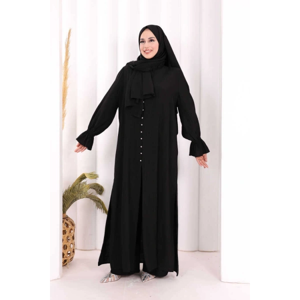 Hac  Umre Takım Önü Düğmeli Tunik,Pantolon  ŞAL  HEDİYE  8014 Siyah